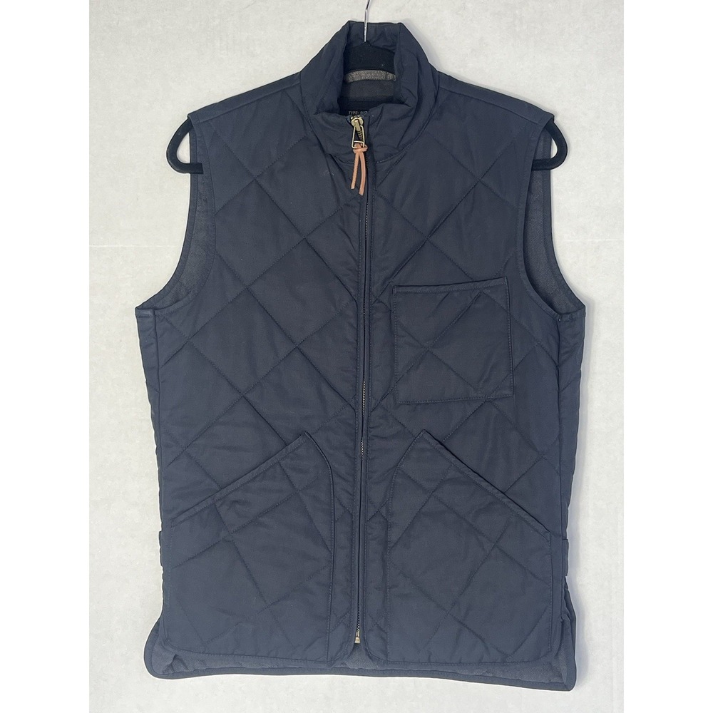 J‎ Crew Quilted Vest Mens XS Black/blue Full Zip Pockets Lightweight Outdoors